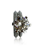 Knife Shank 4.5 Round CZ Engagement ring with matching band 14K White Gold
