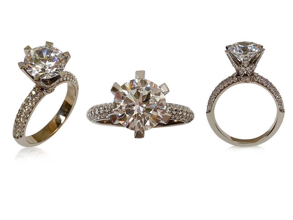 2.5 Carat Round CZ Engagement Ring with Dome Micro Pave set shank