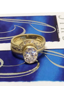 Oval Cubic Zirconia Bezel ring with Fitted Matching band MACHICASHOT50 -  LA Chic Jewelry Inc