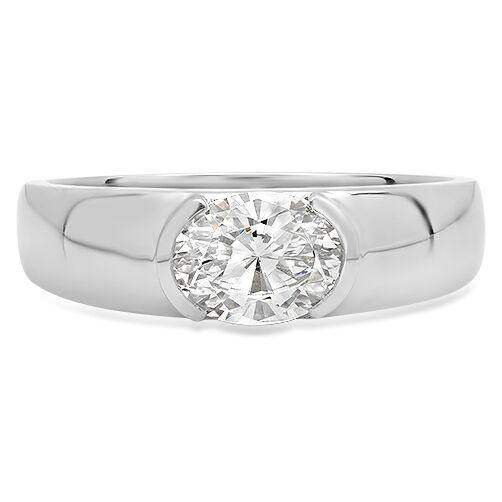High Quality 2 carat Oval Cubic Zirconia  Solitaire East West Solid 14K White Gold
