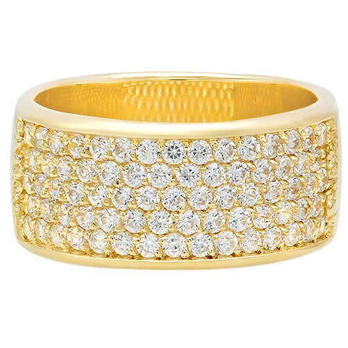 9mm Wedding Band in 5 Rows of Pave Cubic Zirconia 14k Yellow Gold