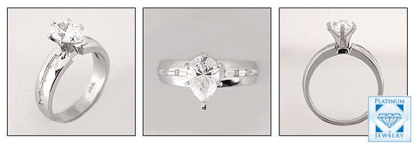 Engagement 1.5 Pear Shaped Center Baguettes Cubic Zirconia 14K White Gold Ring