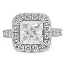 Highest Quality Princess Cut 3 Carat Engagement Ring Halo French Pave 14K White Gold