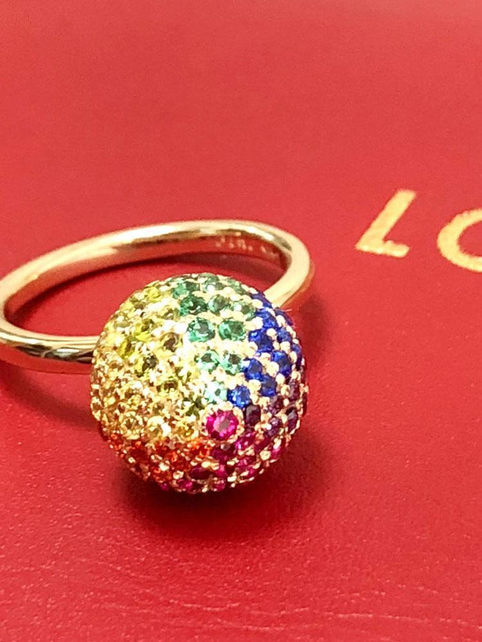 【売り切り御免！】 Shop Jewelry Chic - Gold 14K in Ring Ball Pave CZ Color Rainbow アクセサリー