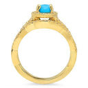 Turquoise Oval Shape Center Stone Matching Engagement Set in 14K Gold