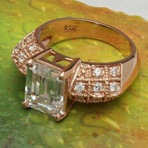 10 BY 8mm emerald cut 4 carat Cubic Zirconia Rose Gold Ring