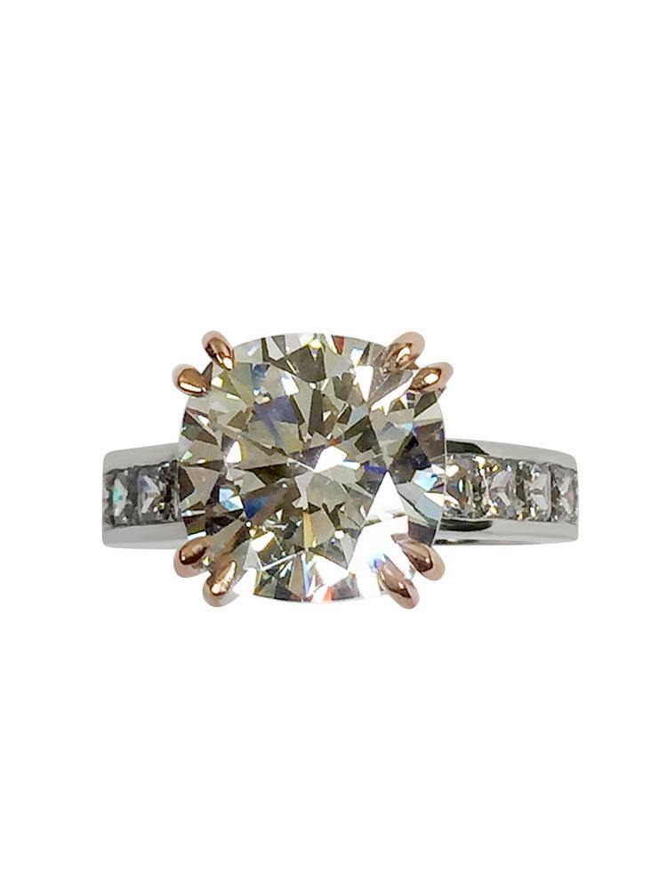 6 Carat Cushion Cut Cubic Zirconia Rose Gold Double Wire Prongs Two tone Engagement Ring- The Lisa RIng