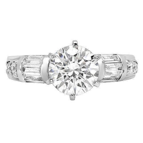 1.5 Carat High Quality Round Cubic Zirconia Engagement Ring 14k White Gold