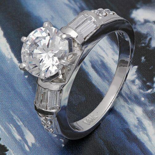 1.5 Carat High Quality Round Cubic Zirconia Engagement Ring 14k White Gold