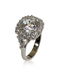 Round 3.5 Ct Cubic Zirconia in Cushion Shaped Halo with Trillions 14K white Gold