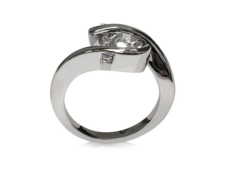 Cubic Zirconia Free Form Ring .75 round center and Pave set bar