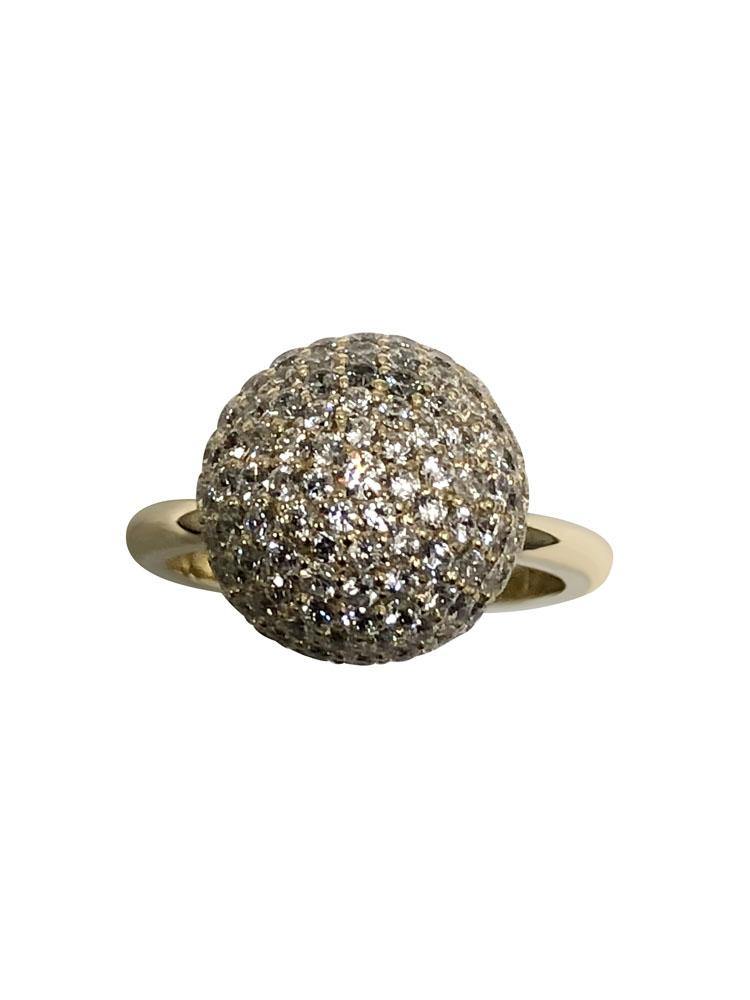 12 MM BALL RING WITH MICRO PAVE 14K YELLOW GOLD