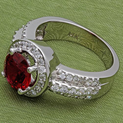 Anniversary 2 Ct Ruby Round Pave Cubic Zirconia Cz 14K White Gold Ring