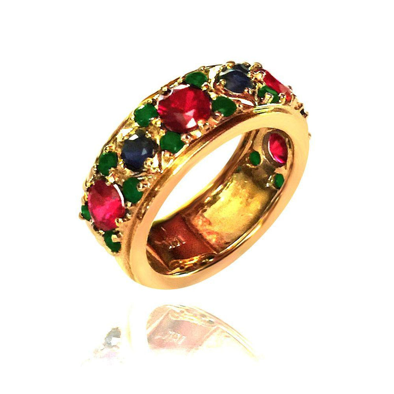 Sapphire Ruby Emerald Round Cubic Zirconia Band 14k Yellow Gold
