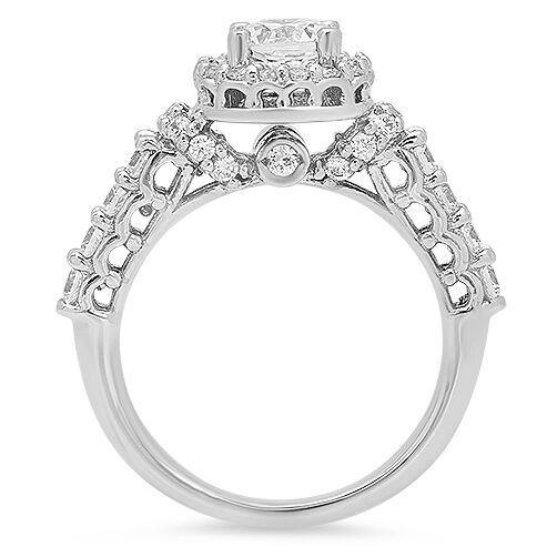 .65 Round High Quality Cubic Zirconia Halo Style 14K White Gold Engagement Ring