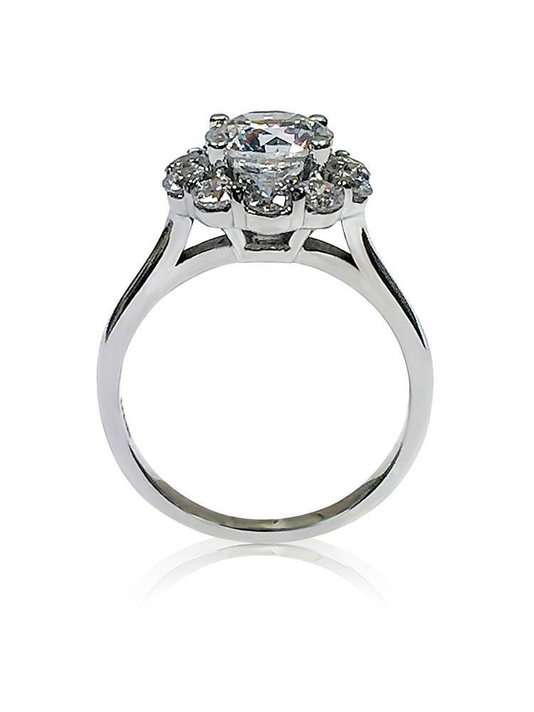 1.5 Carat High Quality Round Cubic Zirconia Engagement Ring Larger Stones Halo 14K W Gold