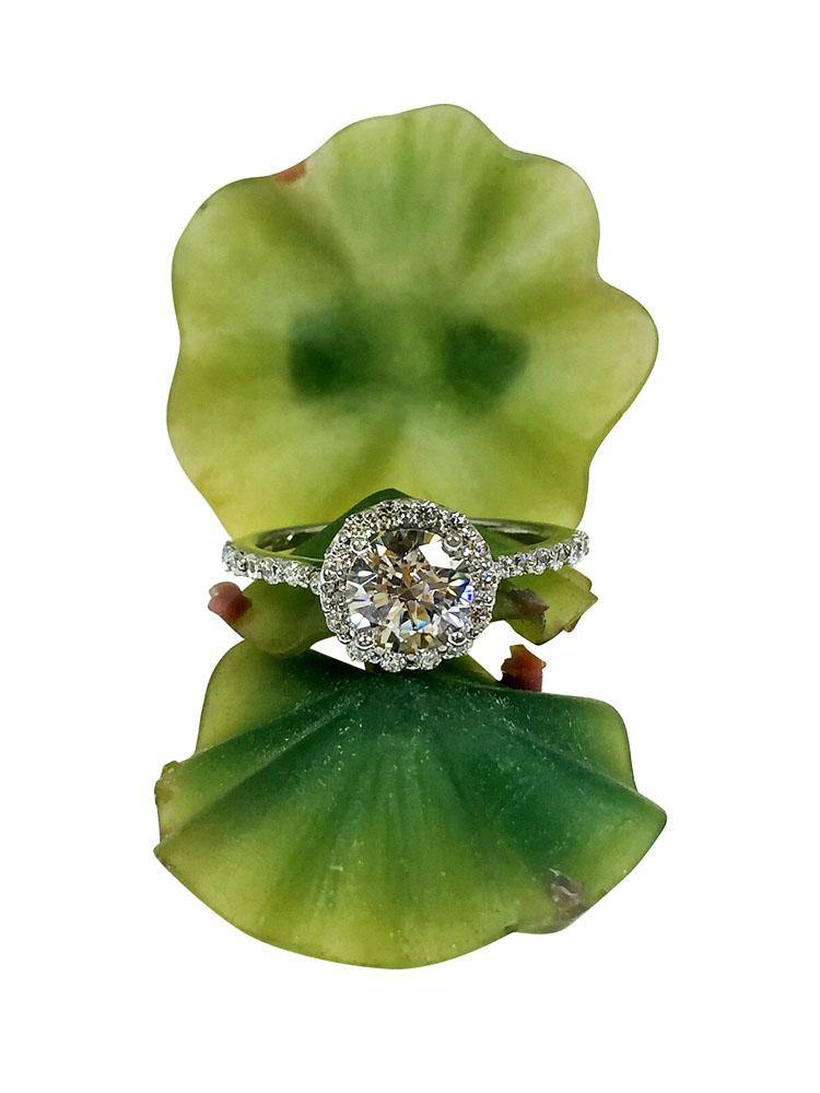 1 Carat Round Cubic Zirconia Halo Style Engagement Ring Solid Platinum