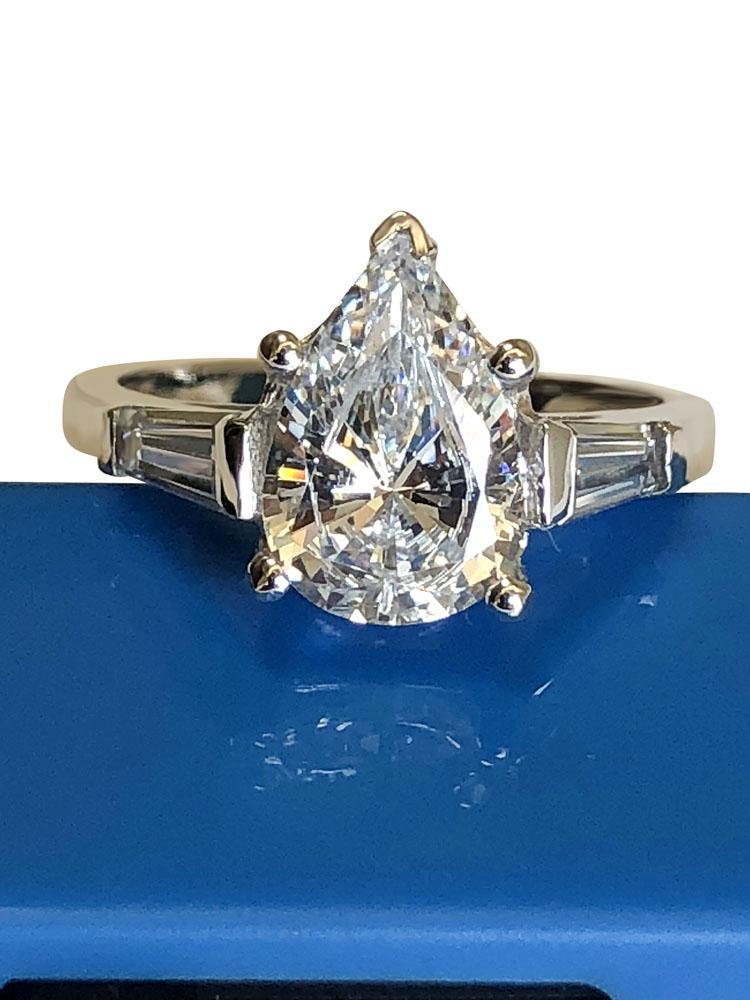 2.5 Cubic Zirconia Pear Shape With Baguettes in Channel 14K White gold