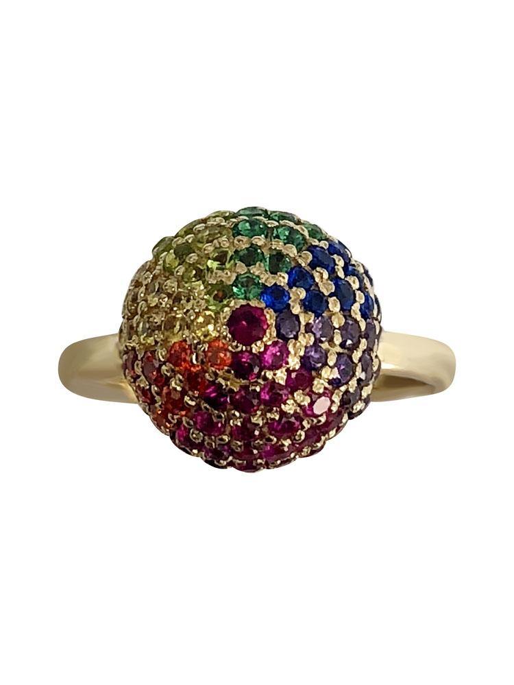 Rainbow Color CZ Pave Ball Ring 14K The Tanster collection