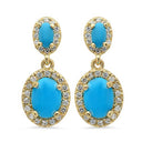 Turquoise in Halo Drop Earrings 14K Yellow Gold