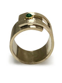 May Birthstone ring /band with Natural Emerald Cabochon Two tone gold