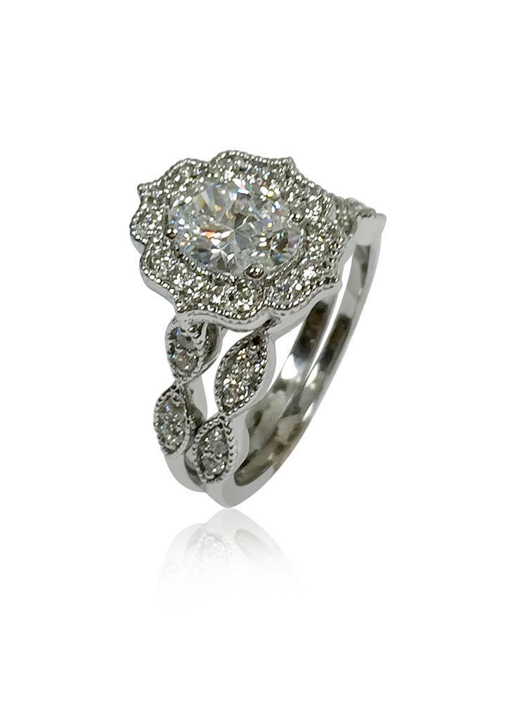 Vintage inspired Edwardian Style Engagement ring With Band