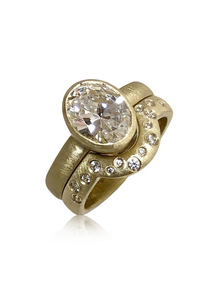 Oval Cubic Zirconia Bezel ring with Fitted Matching band MACHICASHOT50 -  LA Chic Jewelry Inc