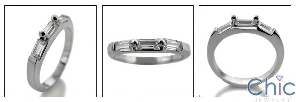 Wedding 3 Baguettes in Channel Prong Cubic Zirconia CZ Band 