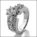 Engagement Round 1 Ct 6 Prong Center Baguette Ct small Round Pave Cubic Zirconia Cz Ring