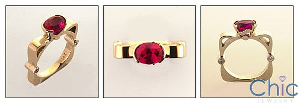 Estate Oval Ruby Euro Shank Cubic Zirconia Cz Ring