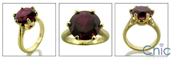 Solitaire 4 Ct Ruby Round in Crown Prongs Cubic Zirconia Cz Ring