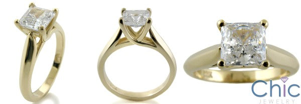 Solitaire 1 Ct Princess Yellow Gold Cubic Zirconia Cz Ring