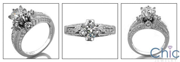 Engagement Round 1 Ct Engraved Shank Cubic Zirconia Cz Ring