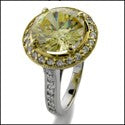 Anniversary 4 Ct Canary Round Yellow Gold Halo Cubic Zirconia Cz Ring