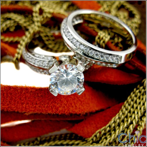 Engagement 1.75 Round CZ Diamond Pave Set Prongs Cubic Zirconia Cz Ring