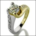 Engagement Two Tone 0.60 Round Center Pave Cubic Zirconia Cz Ring