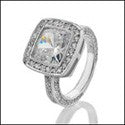 Anniversary 3 Carat Cushion Bezeled Halo Pave Cubic Zirconia 14K White Gold Ring