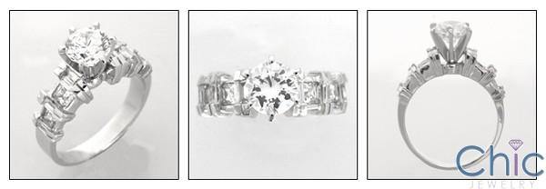 1 Carat Round High Quality Cubic Zirconia Engagement Ring Channel Baguettes Princess Sides 14K White Gold