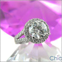 Engagement CZ Round 2 Ct Center Halo Pave Cubic Zirconia 14K White Gold Ring