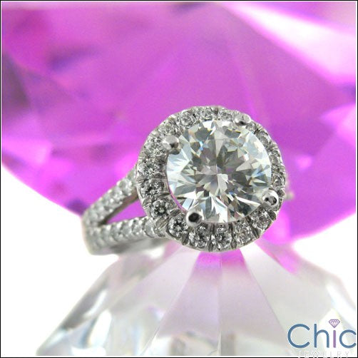 Engagement CZ Round 2 Ct Center Halo Pave Cubic Zirconia 14K White Gold Ring