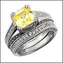 Matching Set 2.5 Canary Asscher Paves Cubic Zirconia Cz Ring