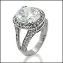 Oval 5 Ct Cubic Zirconia Center Pave Cz Sides 14k White Gold Engagement Ring