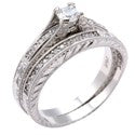 Matching Set 0.30 Round Center HCt Engraved Shanks Cubic Zirconia Cz Ring