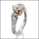Estate 0.75 Round Center Two Tone Rose Gold Cubic Zirconia 14K Ring
