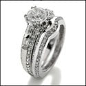 Matching Engagement Cubic Zirconia Ring and Band Set .75 Round Center Pave  Channel Euro Shank 14K White Gold