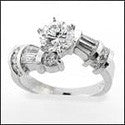 Engagement 1 Ct Round Center Channel Baguettes Twist Cubic Zirconia Cz Ring