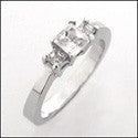 3 Stone Cubic Zirconia Ring .40 Princess Center 14k White Gold