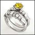 Matching Set Round Canary ring Baguettes in Channel Cubic Zirconia Cz Ring