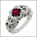 Estate .75 Round Ruby Cenrter Paves Cubic Zirconia Cz Ring