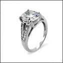 Engagement Oval 3 Ct Diamond CZ Center Pave Cubic Zirconia Sides 14K White Gold Ring